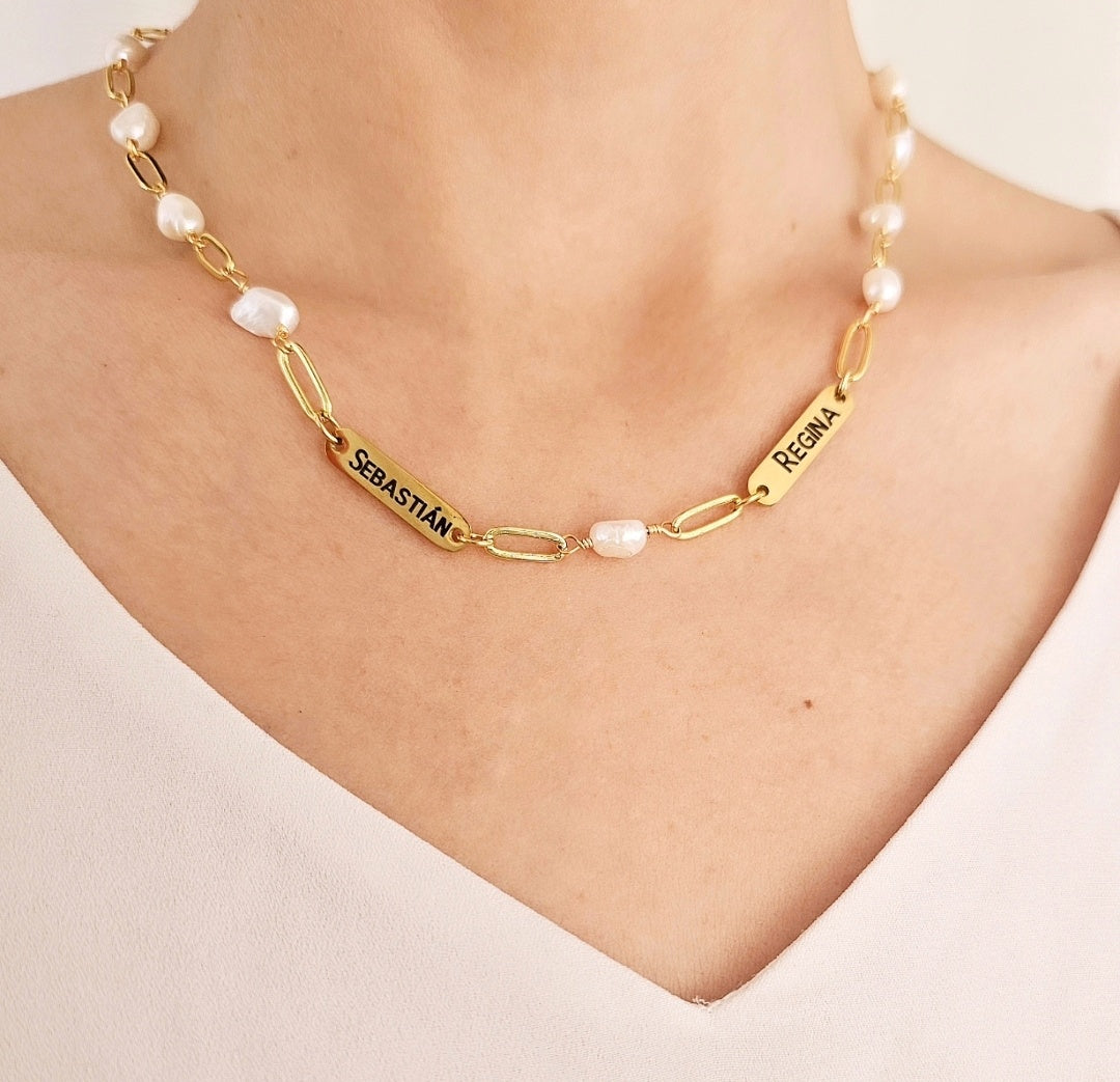 COLLAR PLACAS Y PERLAS
