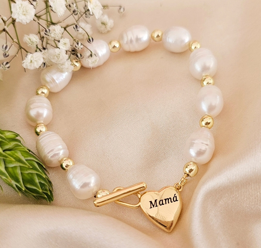 PULSERA CORAZÓN PERLAS