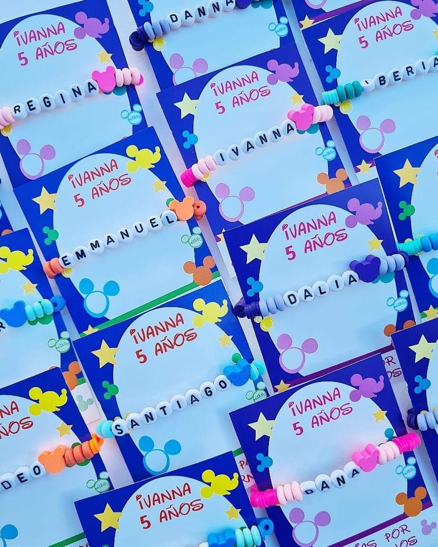 PAQUETE DE PULSERAS PERSONALIZADAS PARA FIESTAS INFANTILES