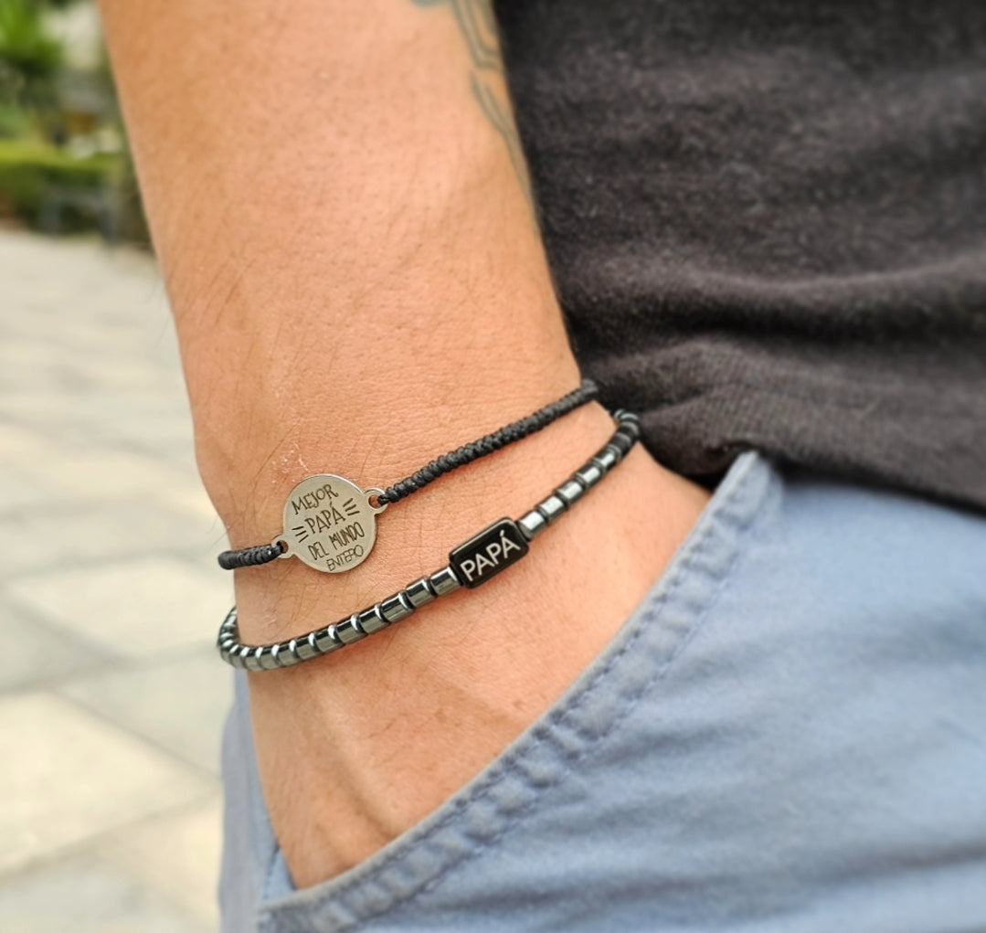 PULSERA PAPÁ HEMATITAS