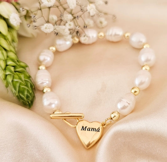 PULSERA CORAZÓN PERLAS