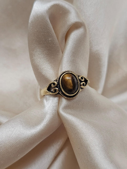ANILLO OJO DE TIGRE CORAZONES